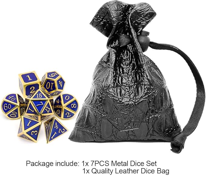 Haxtec Metal DND Dice Set 7 Die Gold Blue Metal D&D Dice Compatible - Image 7