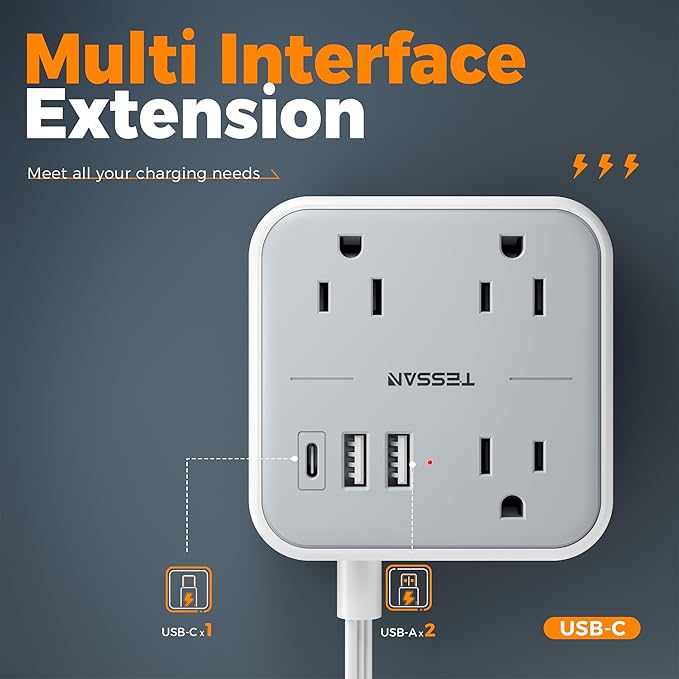 Extension Cord Flat Long Power Strip 15 FT, TESSAN Surge Protector Power Strip - Image 3