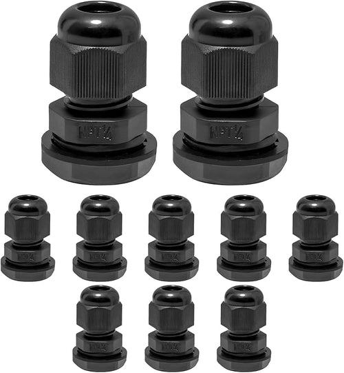 10 Pcs 1/4" NPT Nylon Cable Glands, IP68 Waterproof Adjustable Cord Grip Cable by Bonsicoky