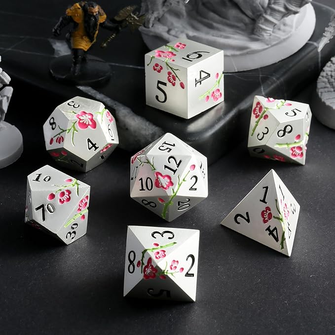 Metal Dungeons and Dragons Dice DNDND 7 PCS Heavy Metallic Flower D&D Dice Set - Image 3