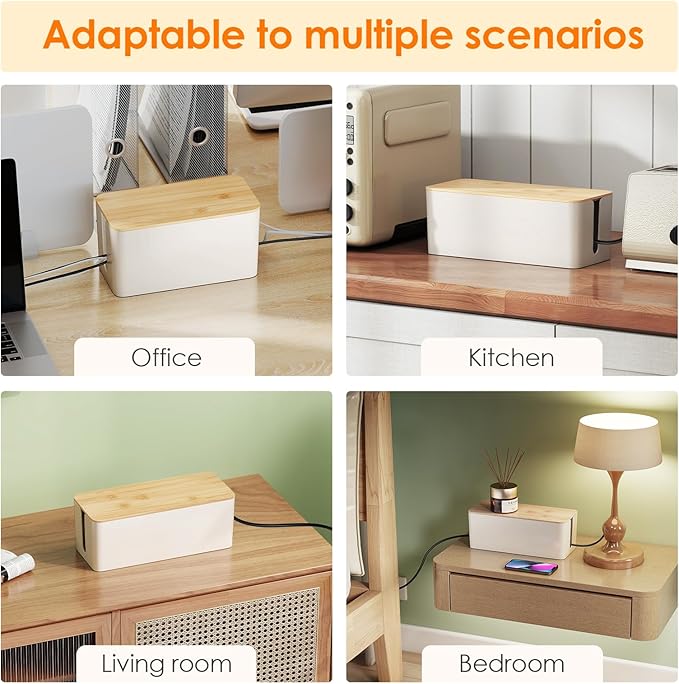 DELAMU 2 Pack Cable Management Box, Safe ABS Wood Grain Desk Medium and Small - Image 4