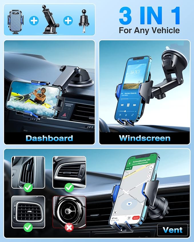 VANMASS True Military-Grade Car Phone Holder Strongest Suction & Clip Cell - Image 3