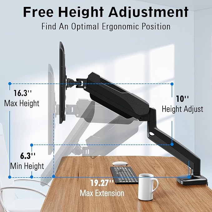 MOUNTUP Monitor Arm Desk Mount, Fully Adjustable, Computer Monitor Stand - Image 4