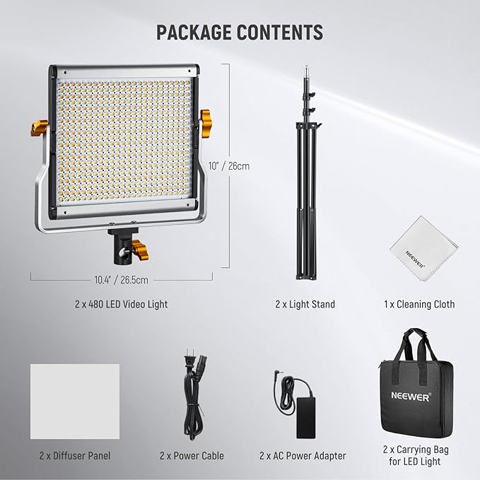 Neewer 2 Pack Dimmable Bi Color 480 LED Video Light Kit - Image 7