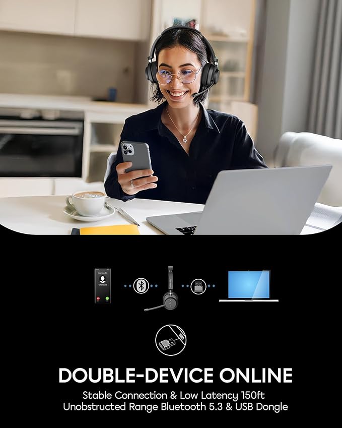 Wireless Headset with Mic for Work, Advanced Noise Reduction Microphone - Image 5