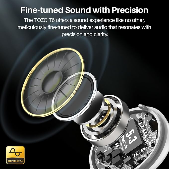 TOZO T6 Wireless Earbuds, Stereo Sound in Ear Headphones, 50 Hours Playtime - Image 2