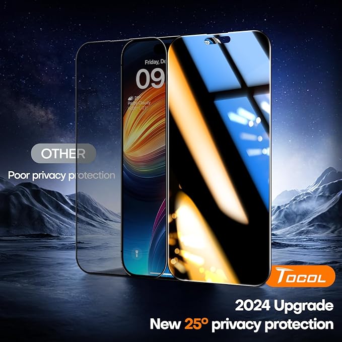 TOCOL for iPhone 16 Privacy Screen Protector True 25°Anti Spy 9H+ Hardness - Image 2