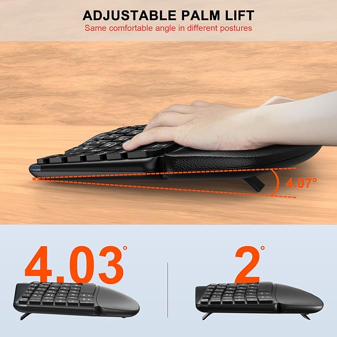 Ergonomic Wireless Keyboard Mouse Combo, MK835 Wave Keys Bluetooth/2.4G Split - Image 5