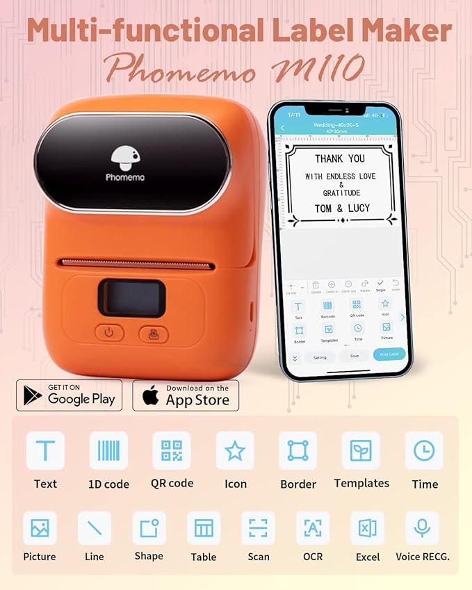 Phomemo M110 Label Maker Machine-Barcode Label Printer, Portable Sticker Maker - Image 3