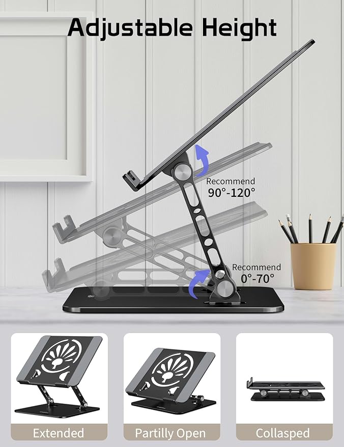 Aluminum Laptop Stand for Desk – Adjustable Ergonomic Laptop Riser, Foldable & - Image 5