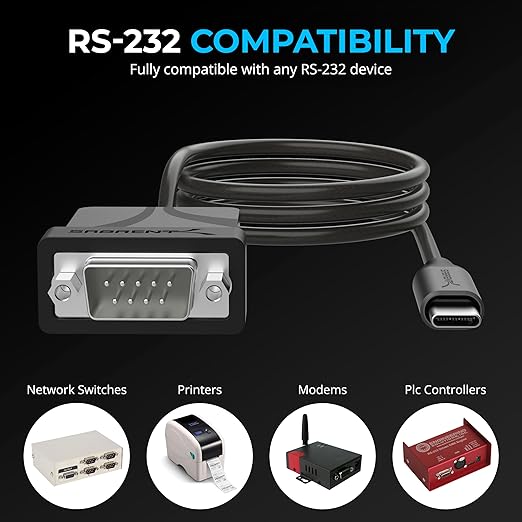 SABRENT USB-C to DB9 Serial RS-232 Adapter Cable 3FT, Prolific PL2303GS Chipset - Image 6