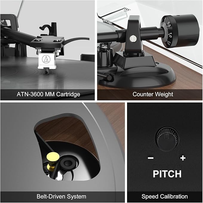 Record Player Turntable with 40W Speakers and Bluetooth Output Input - Image 5