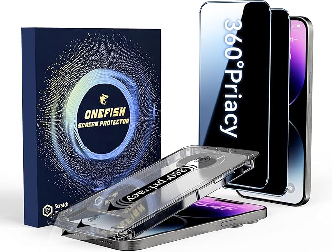 OneFish Screen Protector for iPhone 16 Pro Max Privacy, 4-Way 360° Anti-Spy by OneFish