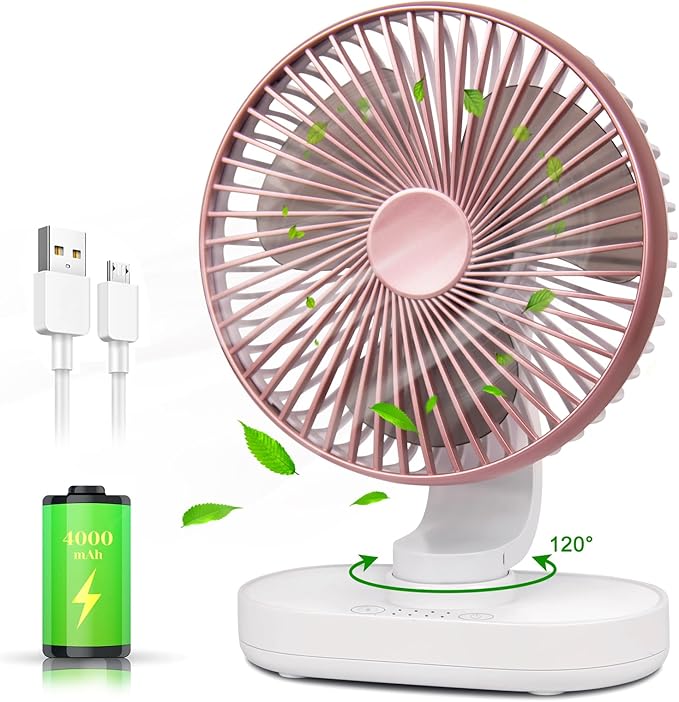 CONBOLA Small Desk Fan for Bedroom, 4000mAh Battery Powered Rechargeable Fan by CONBOLA