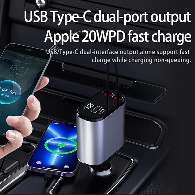 Retractable Car Charger，4 in1 Fast Car Phone Charger - Image 7
