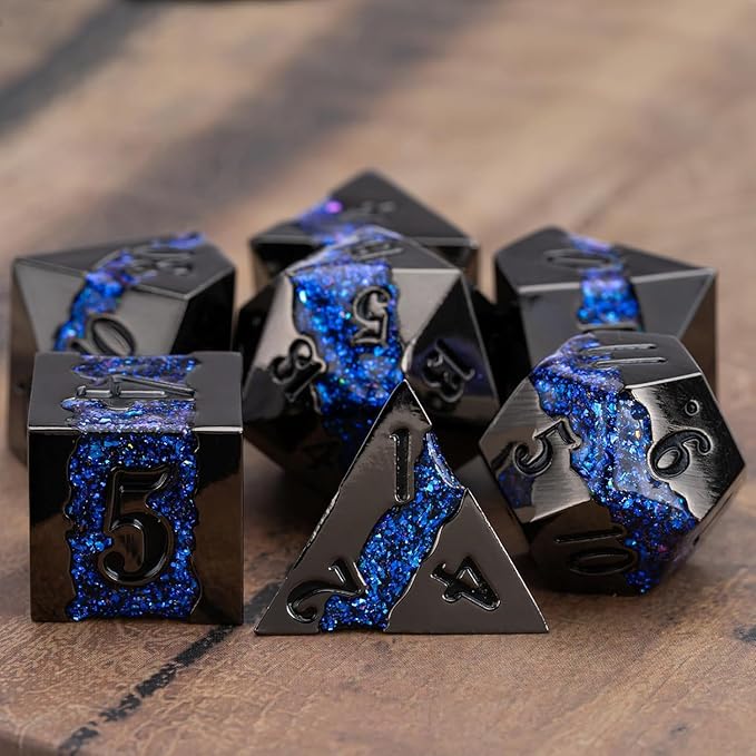 D&D Dice Set Metal, Large Striped Glitter Dice Set.RPG Polyhedral Dice 7pcs Set - Image 5