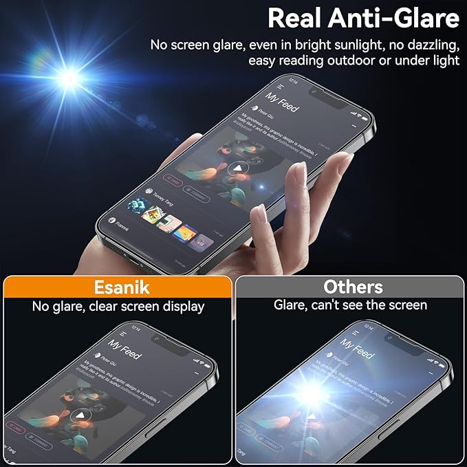 Esanik for iPhone 14 Plus/13 Pro Max Matte Glass Screen Protector Anti-Glare & - Image 3