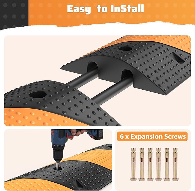 Rengue Rubber Speed Bumps 2-Pack 39.3'' Black Yellow Dual-Channel Driveway - Image 5