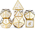 DnDnD White with Gold Number DND Dice Sets, Solid Metal Die with Free Gorgeous by DNDND