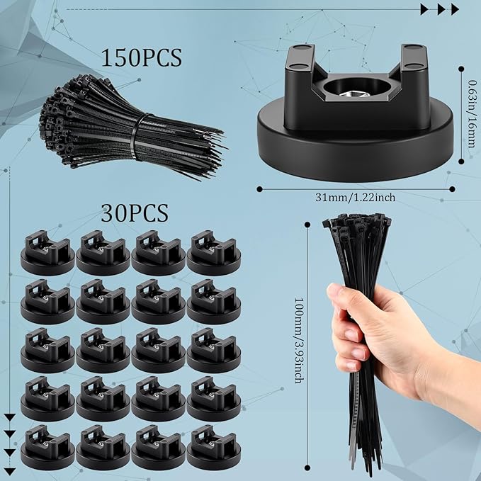 Yookeer 180 Pieces Magnetic Zip Tie Mount Multipurpose Cable Holder Magnets - Image 2