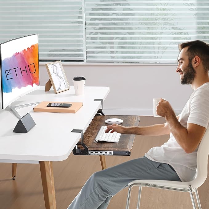 ETHU Keyboard Tray Under Desk, Pull Out Keyboard & Mouse Tray - Image 8