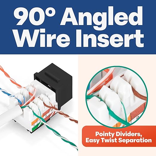 Everest 90° Angled RJ45 Cat5e Keystone Jacks 10-Pack in Black - Image 3