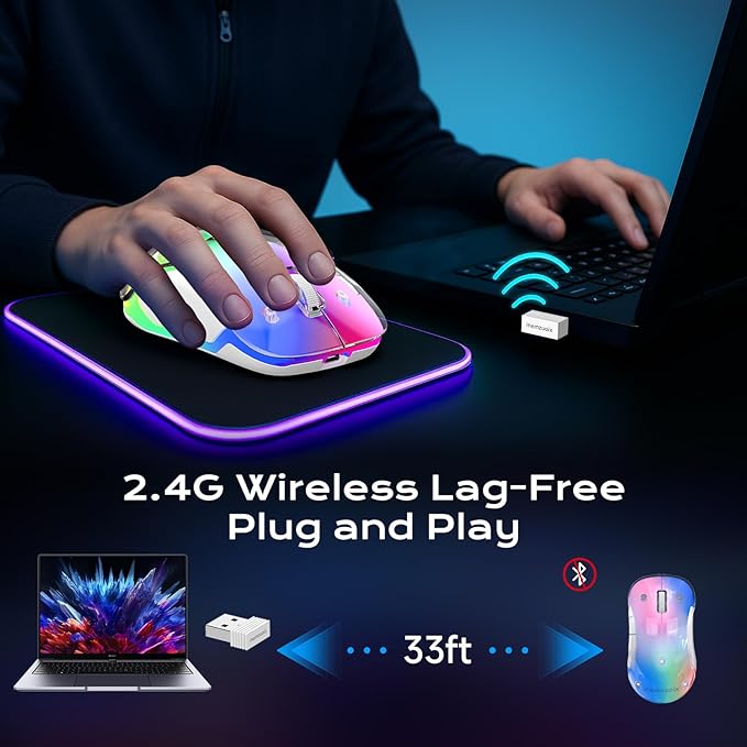 memzuoix 2.4G LED Wireless Mouse, Rechargeable Ergonomic Mouse - Image 6