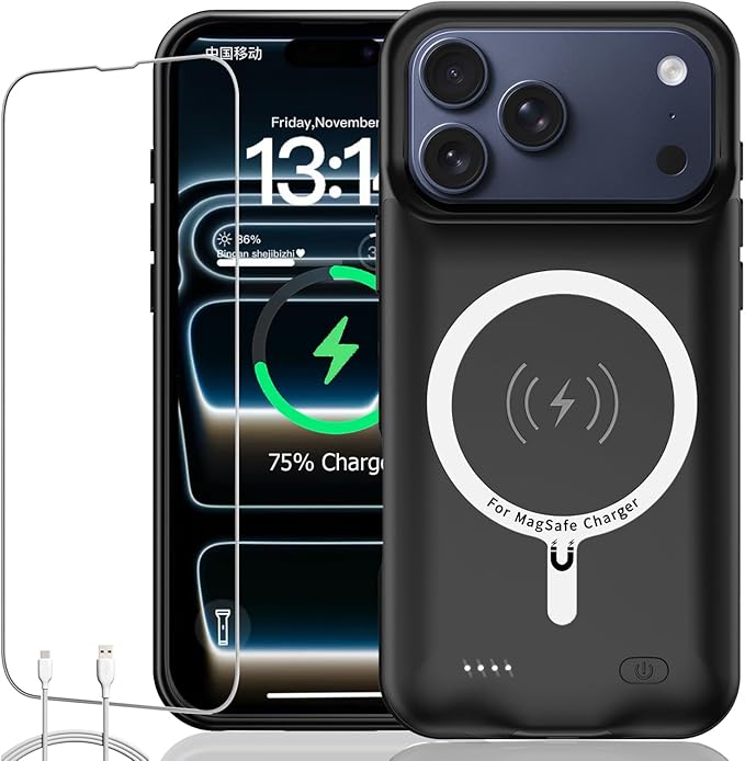 Battery Case for iPhone 17 Pro Max, Upgraded 12000mAh Rechargeable Portable by KCKEBLM
