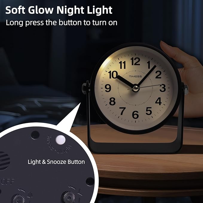Analog Alarm Clock, Silent Non-Ticking Quartz Movement, Battery-Operated - Image 5