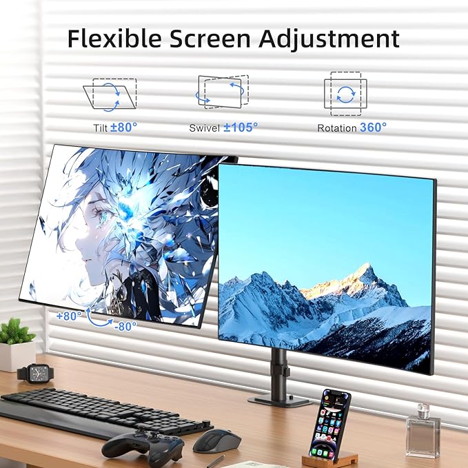 Suptek Dual Monitor Arm Desk Mount, Ultrawide Dual Monitor Arm - Image 3