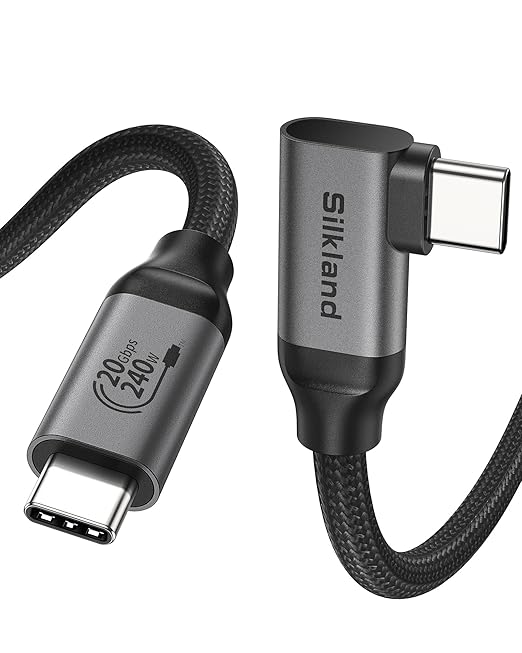 Silkland 20Gbps USB C Data Cable Right Angle, Short 1.6FT 90 Degree USB C 3.2 by Silkland