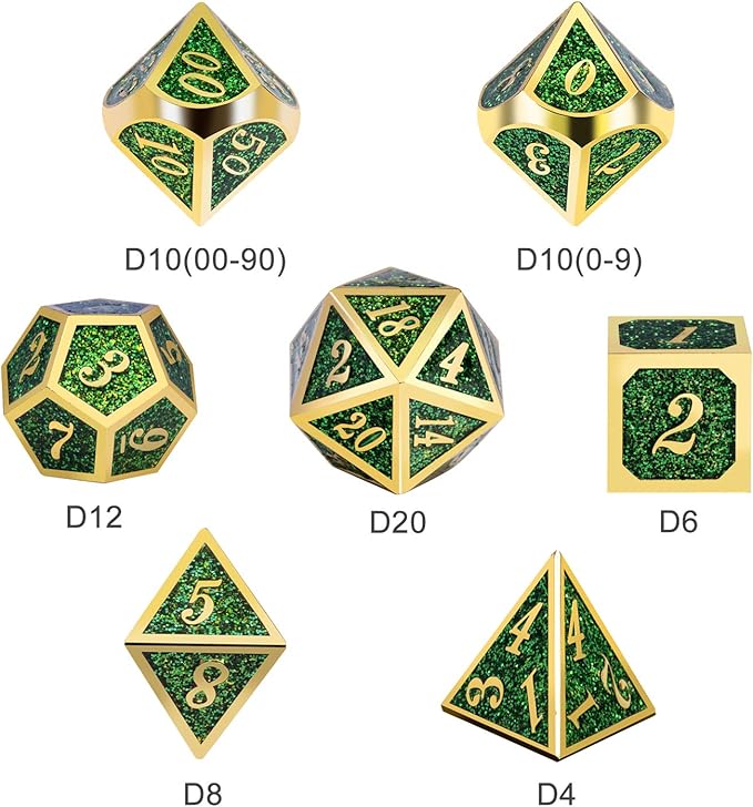 DNDND Metal Dice Set D&D, Glitter Green Heavy DND Dice - Image 4