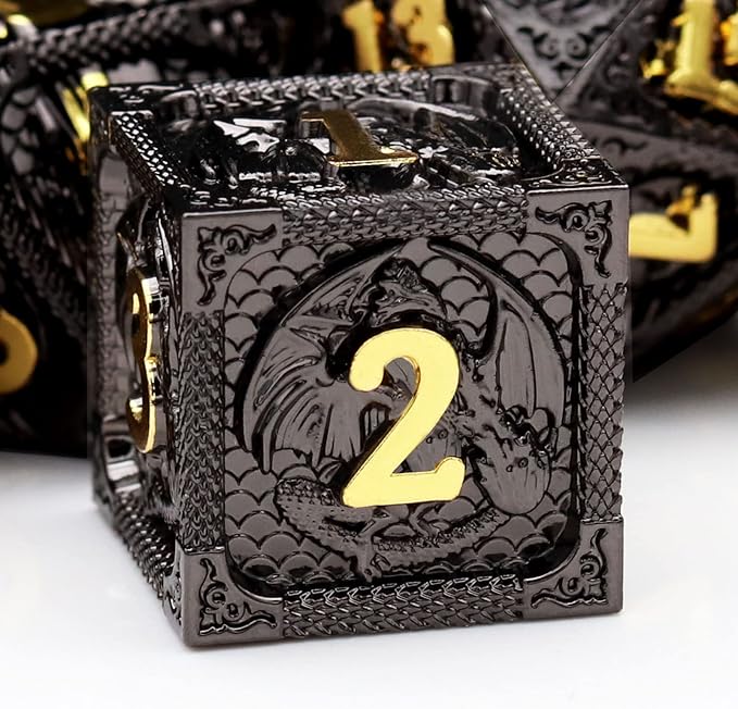 Haxtec Metal DND Dice Set Black Gold Metal D&D Dice by HaxtecDice