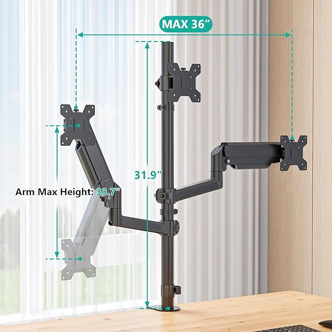 WALI Triple Monitor Mount for 13-32 inch Screens, Taller 3 Monitor Desk Mount - Image 6