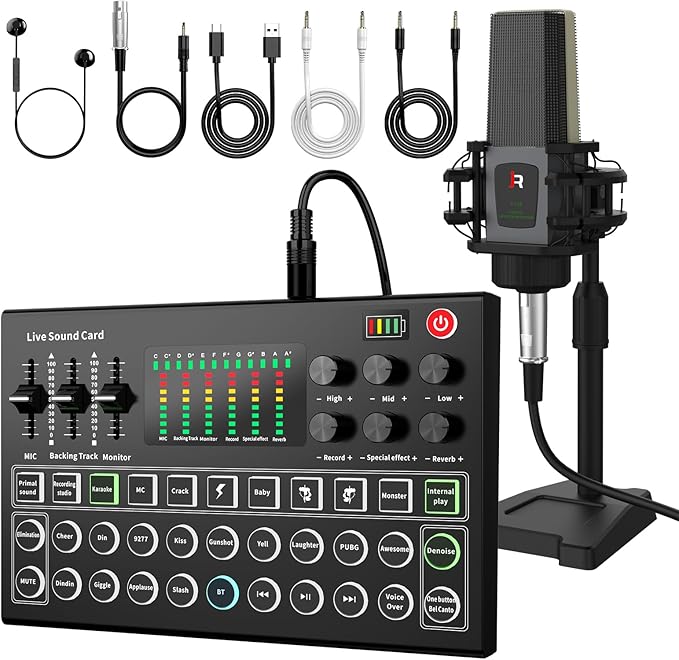 RHM Podcast Equipment Bundle, All-in-One Audio Interface DJ Mixer by RHM