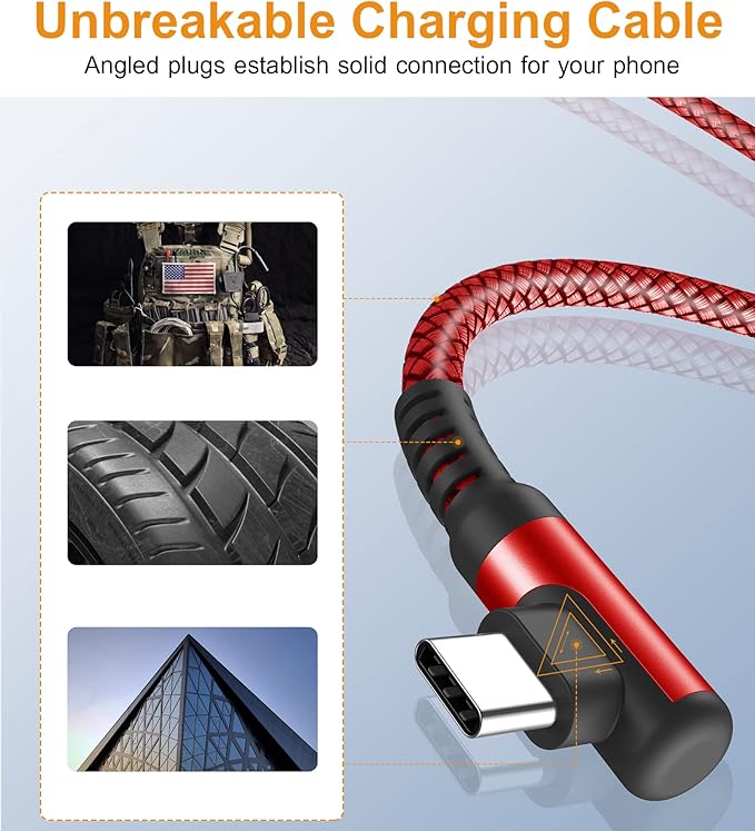 sweguard USB Type C Charger Cable Right Angle iPhone 16 Charger Nylon Braided - Image 5