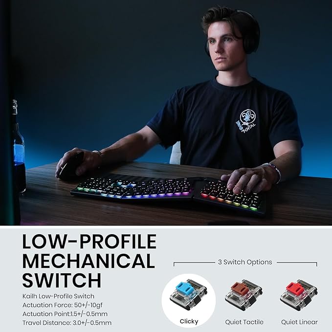 Perixx PERIBOARD-835BL Wireless Ergonomic Mechanical Keyboard - Image 3