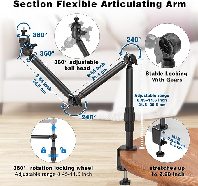 Overhead Camera Mount for Desk, 30.9" Foldable Camera Desk Mount Stand - Image 2
