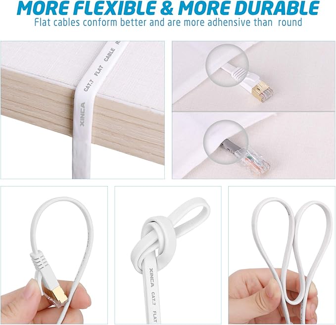 Cat 7 Flat Ethernet Cable 100ft White, High Speed 10GB Shielded LAN Internet - Image 5