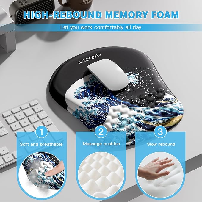Mouse Pad with Wrist Rest, Ergonomic Mousepads with Wrist Support, Soft Lycra - Image 3