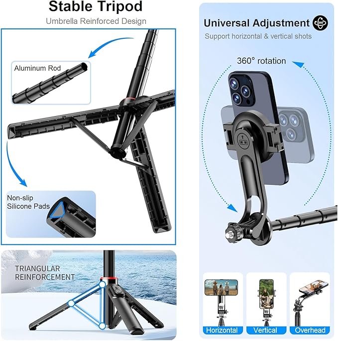 Magnetic Selfie Stick Tripod for iPhone, Travel Selfie Stick for iPhone 16 15 - Image 5
