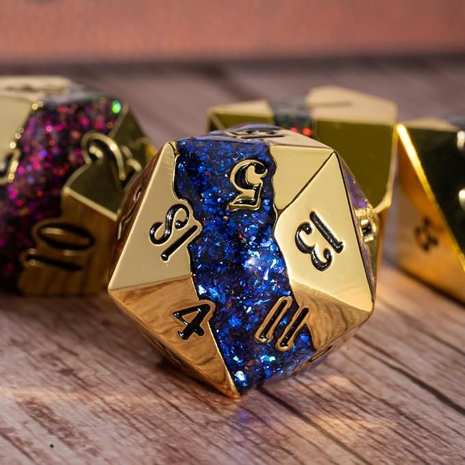 Metal DND Dice Set, Mica Glitter Stripe Dice Set - Image 3