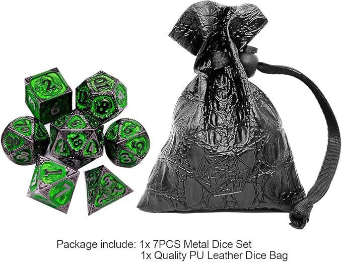 Haxtec Metal Dice Set Green Black Dragon Pattern Metal DND Dice - Image 2