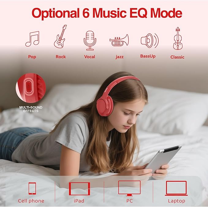 MIDOLA Bluetooth Headphones Over Ear 68H Playtime 6 EQ Wireless Headset - Image 4