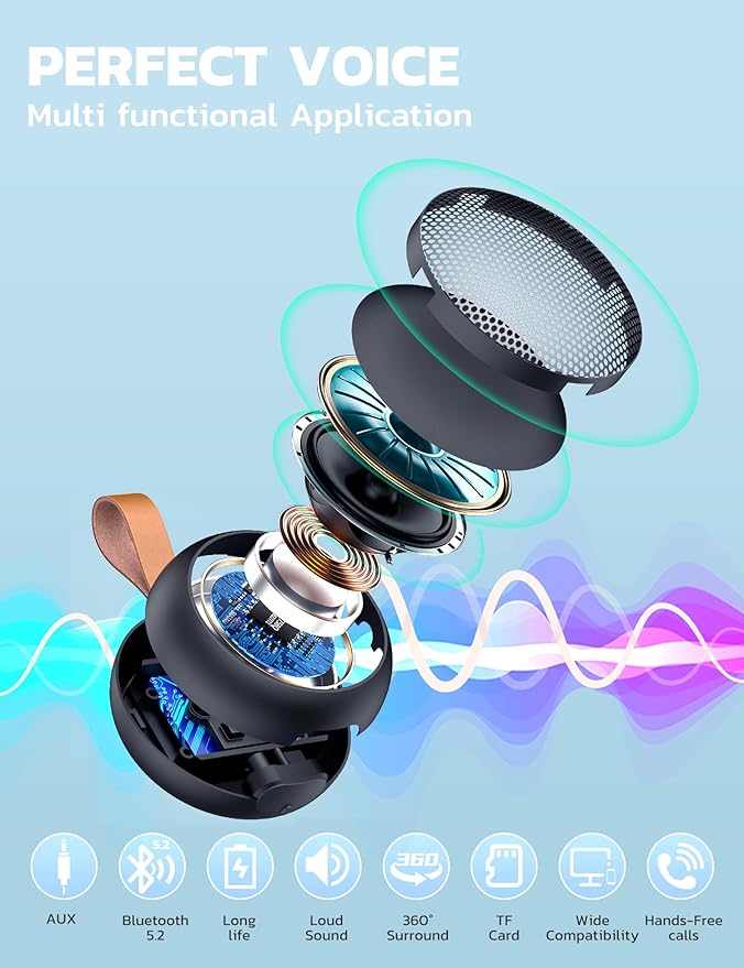 Portable Bluetooth Speaker, IPX7 Waterproof Small Shower Speaker Wireless - Image 6