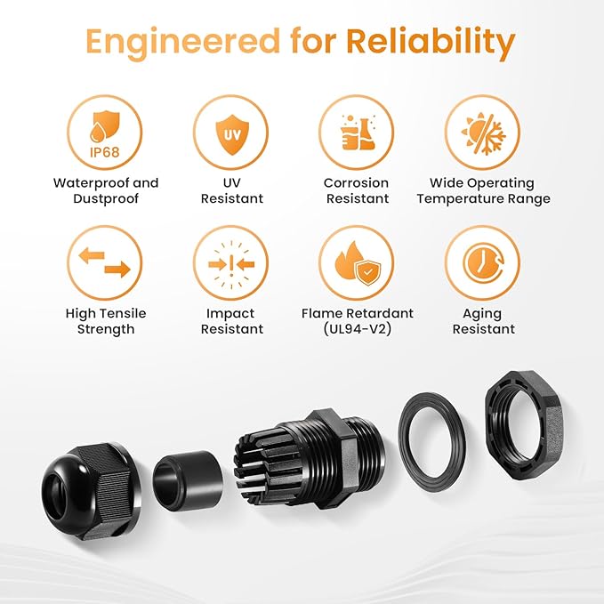 QILIPSU 50pcs 1/2" NPT Cable Gland Waterproof IP68 Nylon Cable Pass Through - Image 6