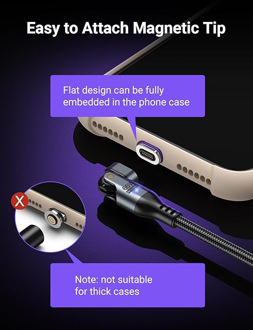 AUFU 16PIN USB C Magnetic Charging Cable, 180° Rotation Magnetic Charger - Image 3