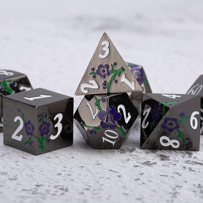 Black Metal Dice Set D&D, RPG Polyhedral Metal Dice - Image 3