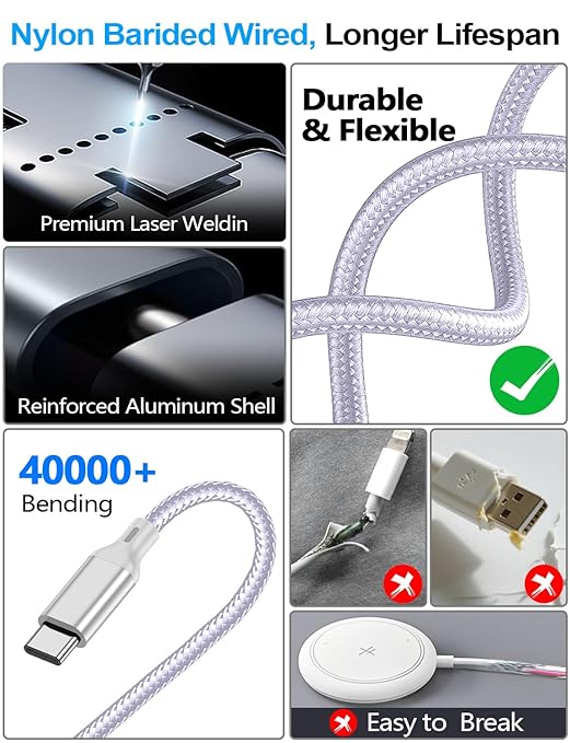 2 Pack Charging Cable for Apple Watch Charger/Samsung/iPhone Charger, - Image 5