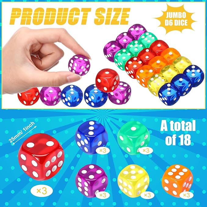 18 Pcs Casino Theme Party Dice Large Opaque Jumbo Acrylic D6 Dice - Image 5